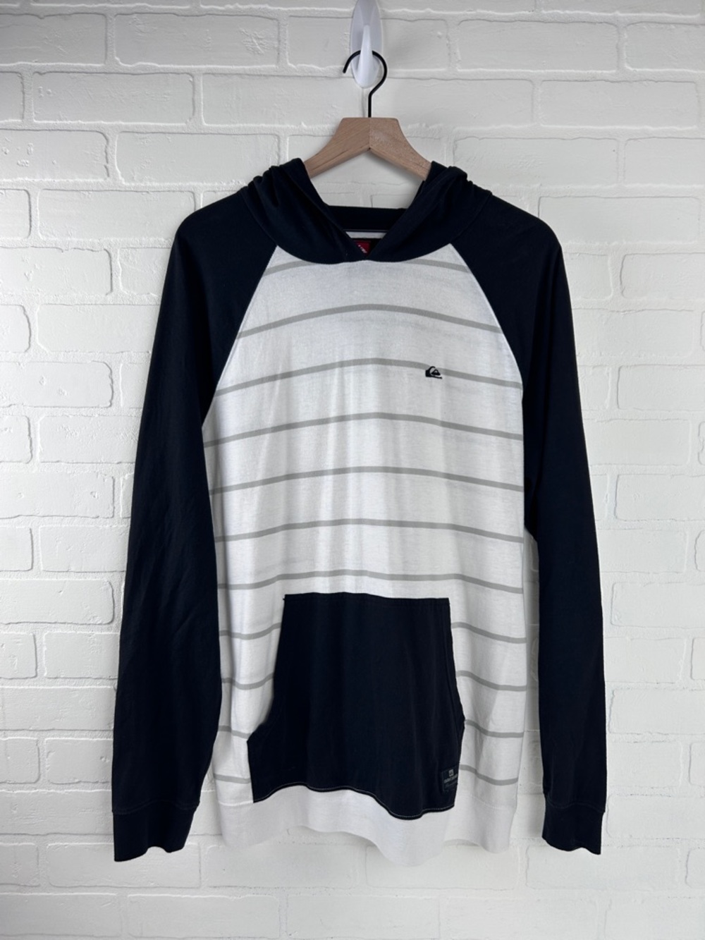 Quiksilver Black & White Striped Hooded Pullover